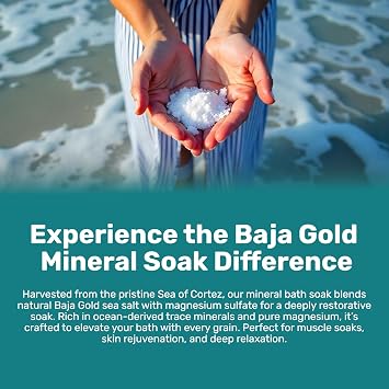 Baja Gold Ocean Mineral Soak Natural Magnesium Bath Soak & Trace Elements | Relaxing, Clean Ingredient Soak for Bath, Muscles, Relaxation & Skin Care | Pure, Vegan, 2 Lb Resealable Bag, Eucalyptus
