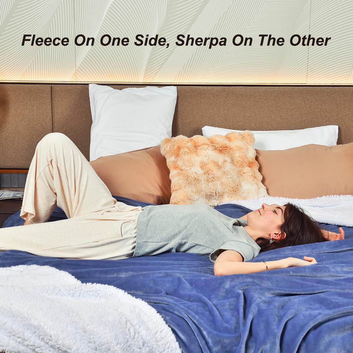 KAWAHOME Sherpa Fleece King Size Blanket for Bed - Extra Warm and Heavy Thick Blankets for Winter, Super Soft 500GSM Plush Blanket, 108" X 90" Washed Blue