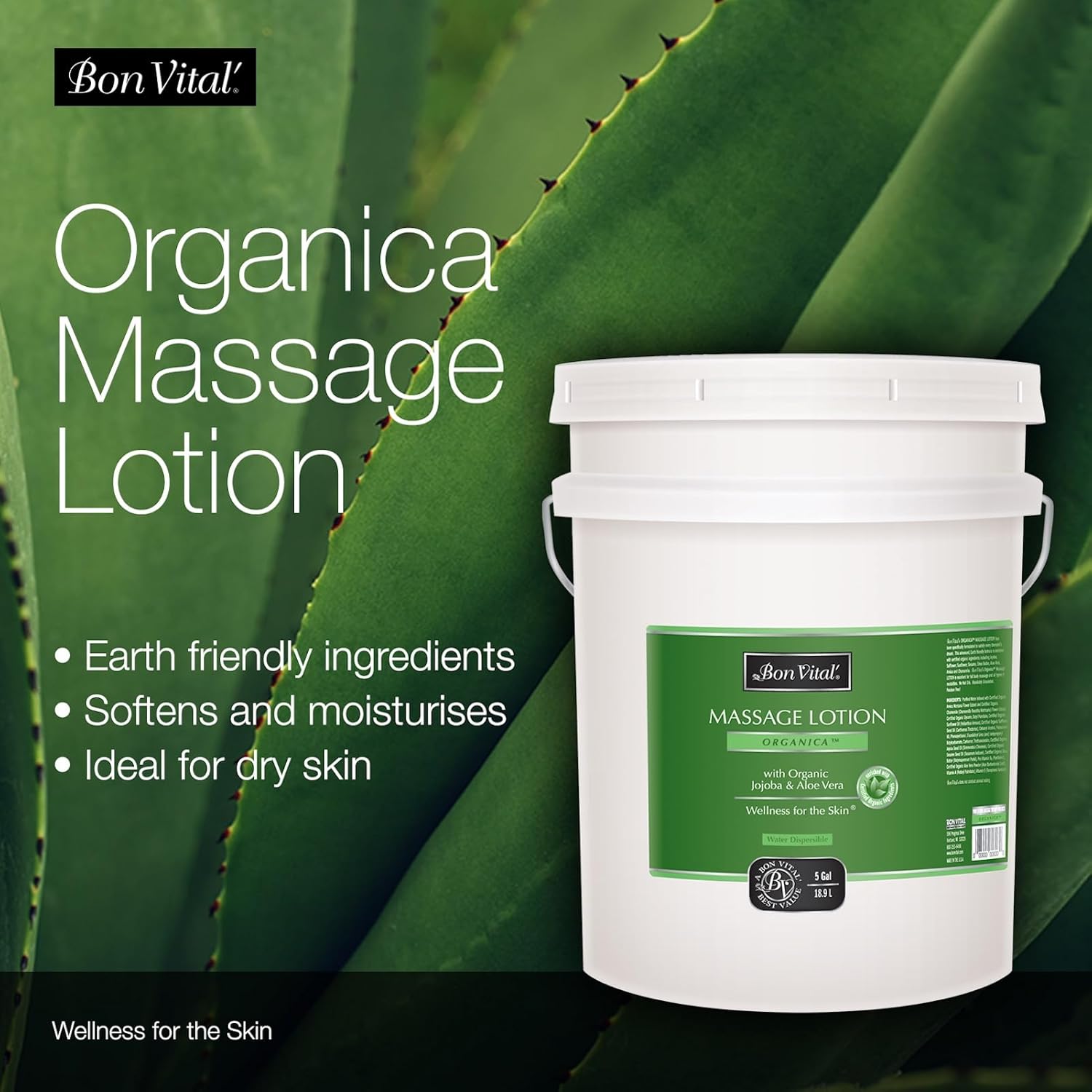 Bon Vital', Organica Massage Lotion, 5 Gallon, Lightweight Massage Lotion for Massage Therapy and Bodywork, Certified Organic Ingredients, Unscented, Professional Spa Use - Image 3