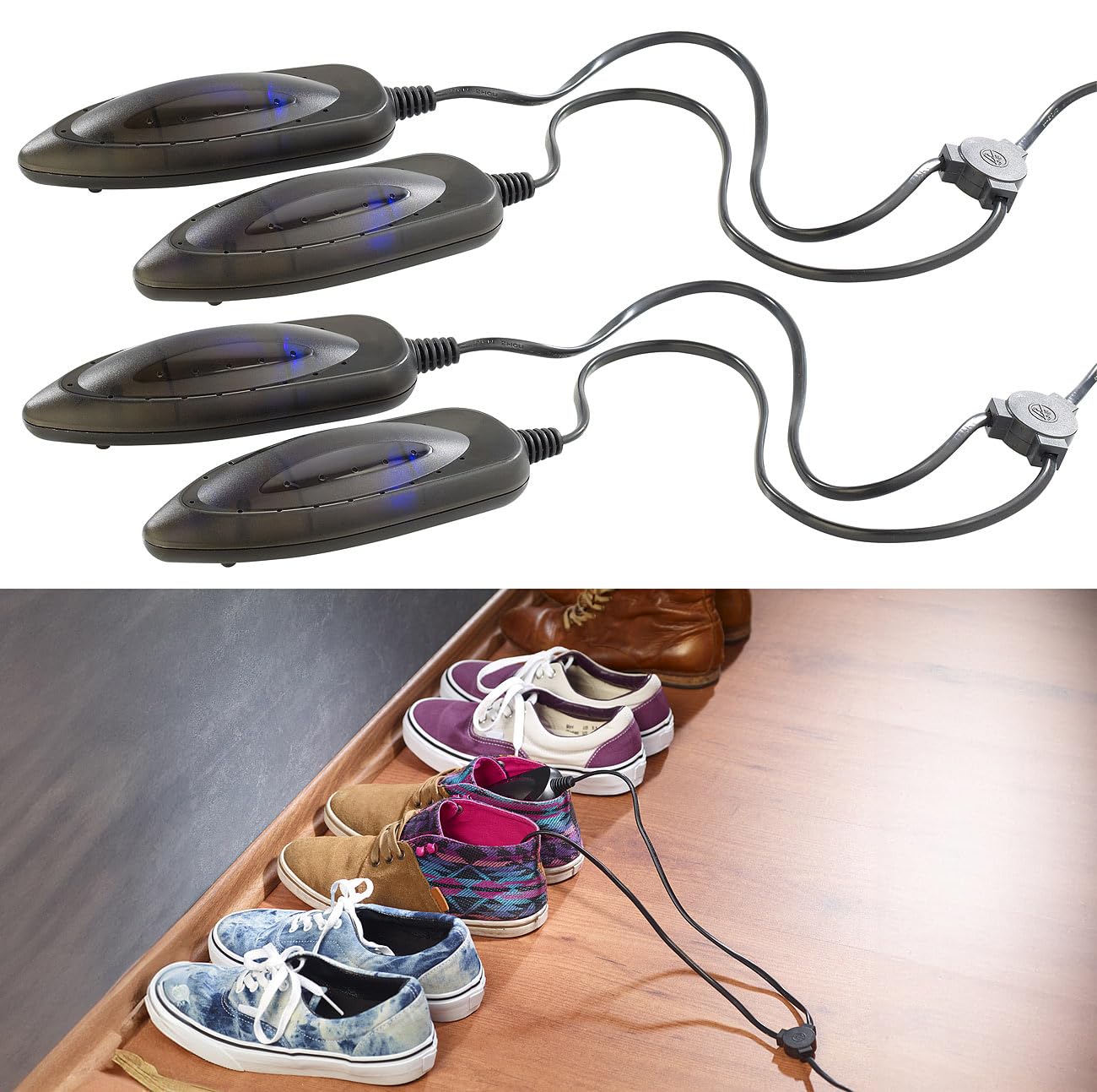 Infactory scaldapiedi: Set da 2 Asciugatore di Scarpe Elettrico, Luce UV (Riscaldamento delle Scarpe, asciuga, Piede)