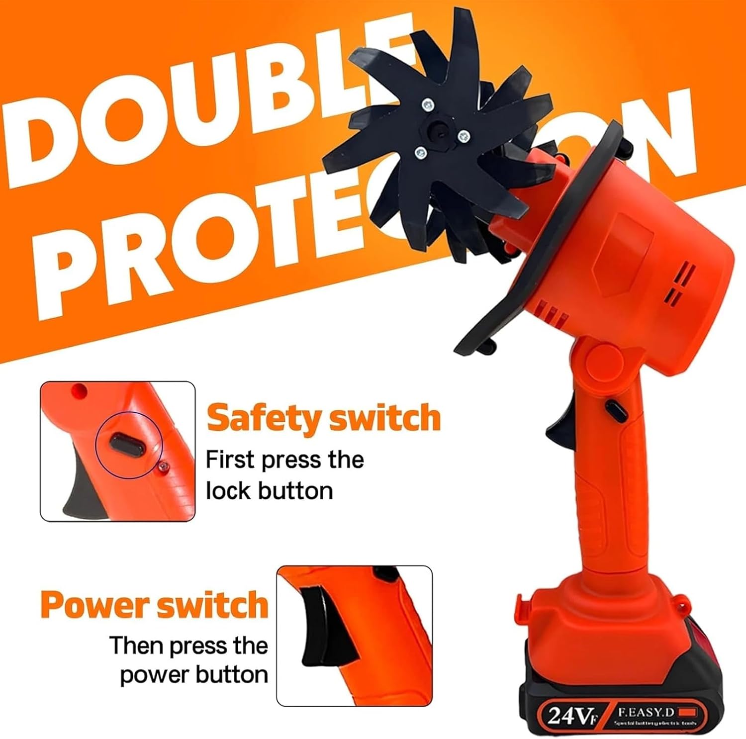 21V Cordless Tiller for Gardening, 360 RPM Electric Garden Tiller, 2-in-1 Powered Mini Cultivator with 2×2.0Ah Batteries & Charger, 5" Tilling Width, 4" Depth, for Lawn/Soil Cultivation (with Pole)