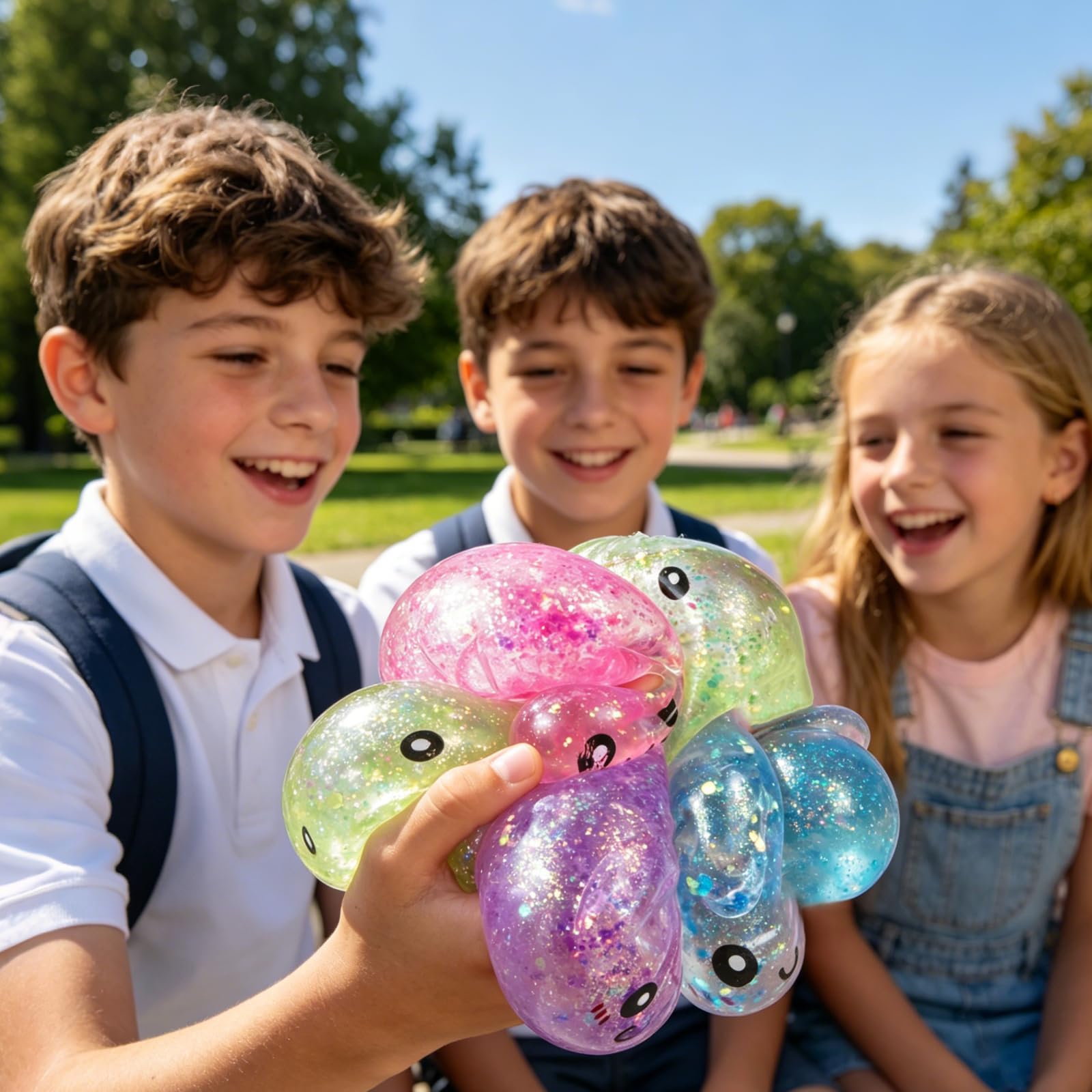 4 Squishies Dumpling XXL Con Brillo – 8.5 Cm, Vaporera Incluida, Juguete Antiestrés De TPR Para Niños Y Adultos