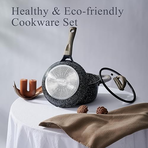 Miniatura 8 de Juego de utensilios de cocina de cerámica de 22 piezas, antiadherentes, juego de cocina antiadherentes, sartenes de 8 pulgadas con tapa, utensilios