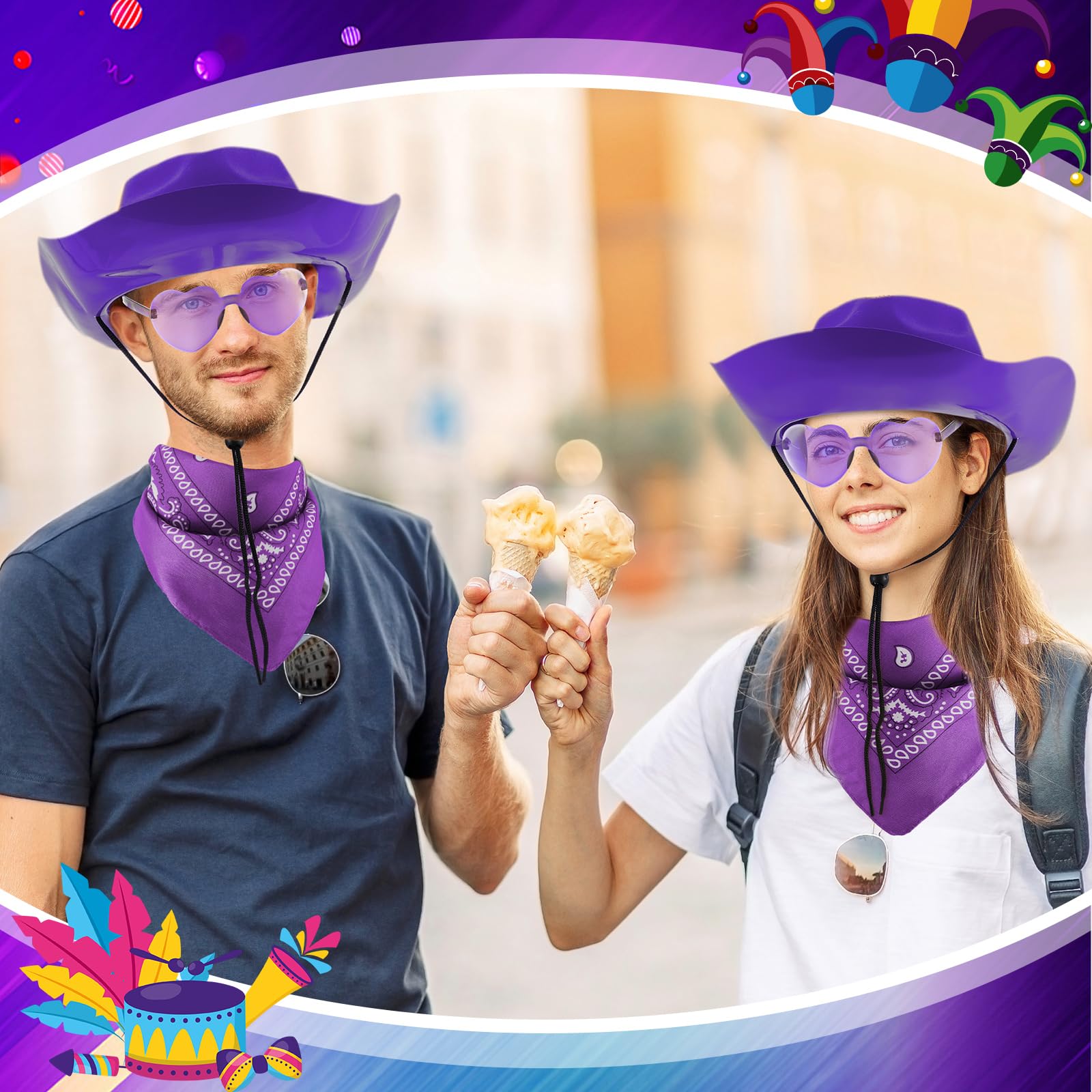 Hicarer Set di 12 cappelli da cowboy usa e getta in plastica, per feste, in feltro, a tesa larga, per uomini e donne