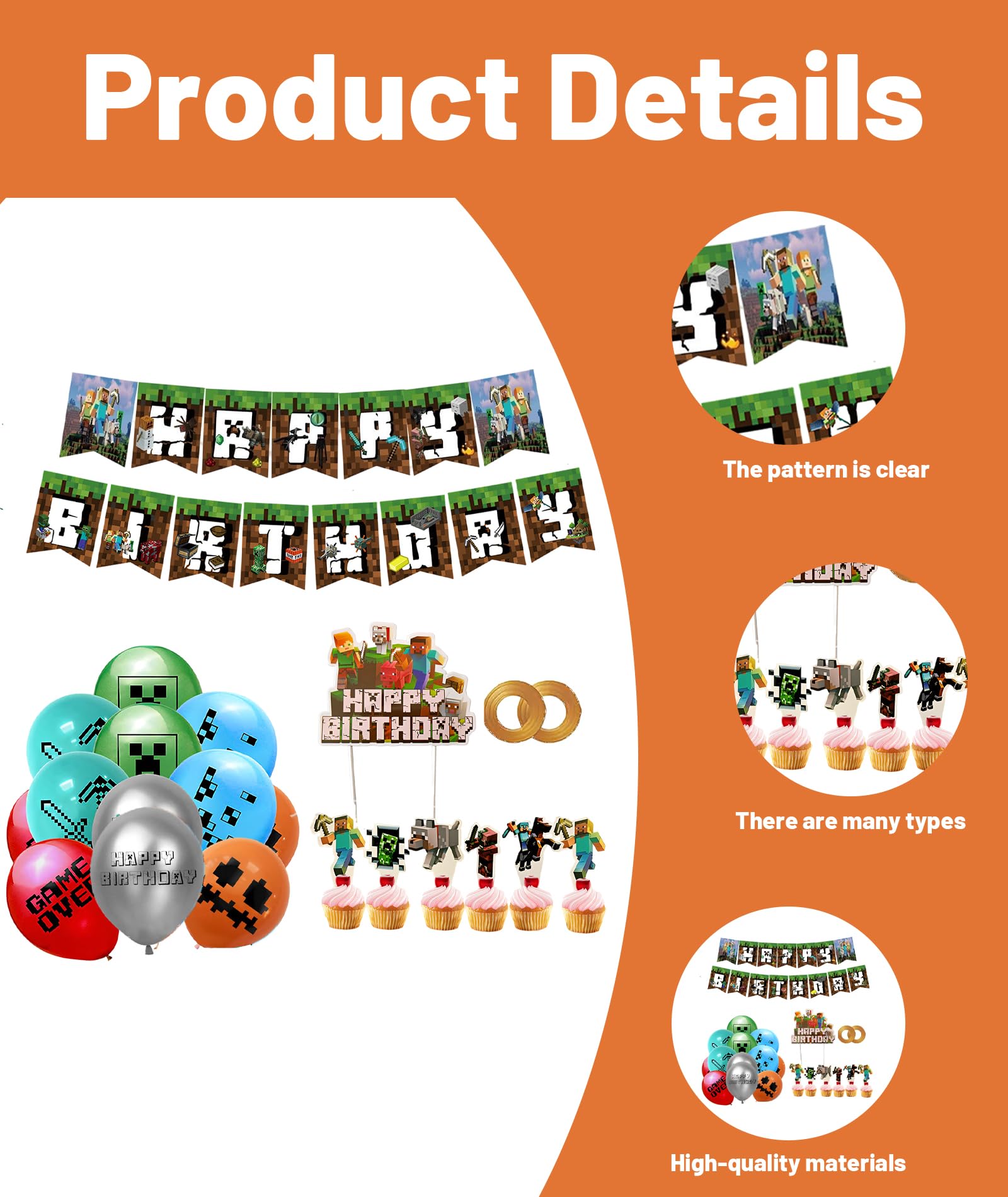49Piece Birthday Theme Decoration,Gaming Party Decoration Kit for Birthday, Themed Party Supplies,Includes Balloons and cake toppers designed 2