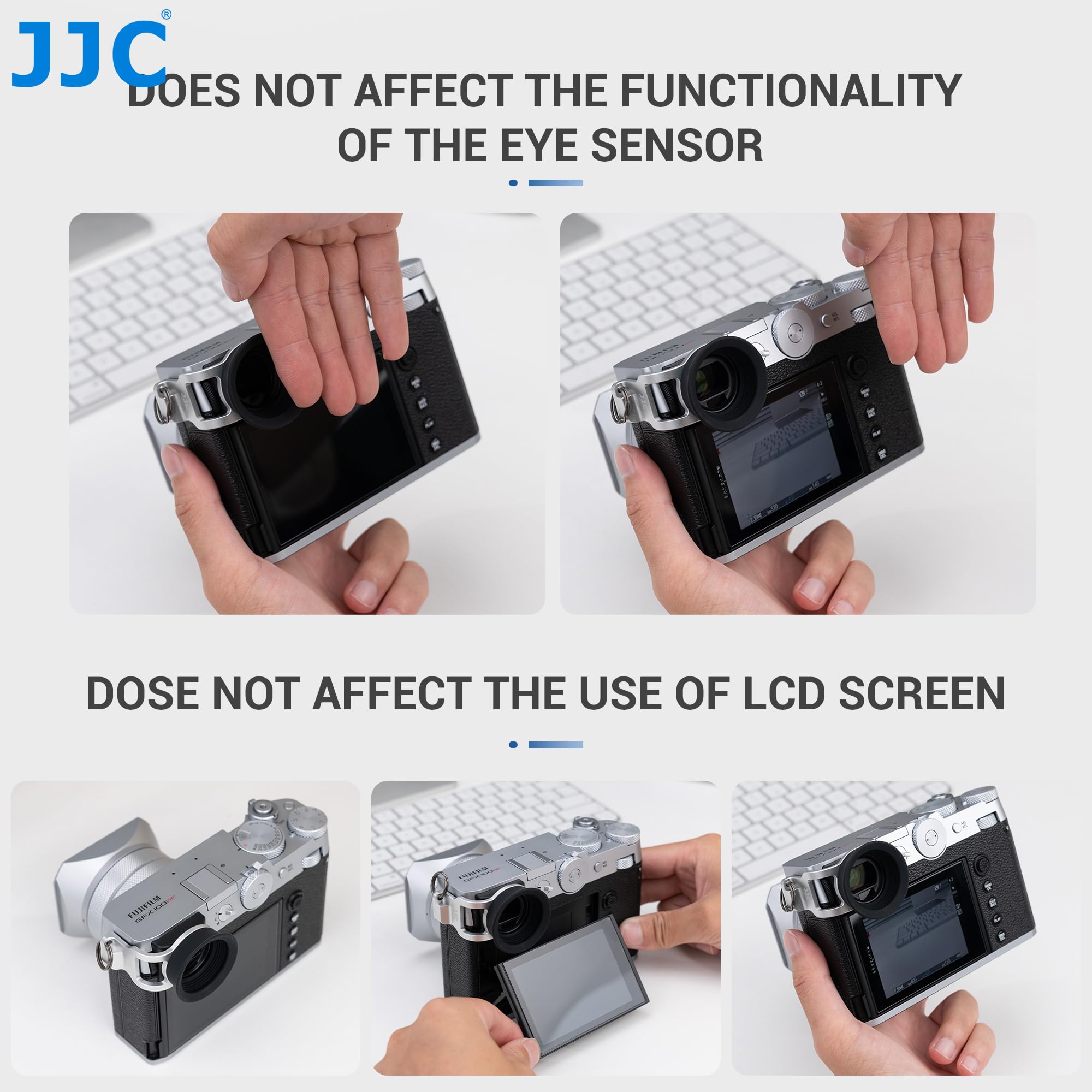 JJC Runde weiche Silikon-Augenmuschelkamera, Sucher kompatibel mit Fujifilm GFX100RF Kamera, Sucher Okularanpassungskamera Augensensor & Dioptrieneinstellrad (einfach zu installieren mit Öse) schwarz