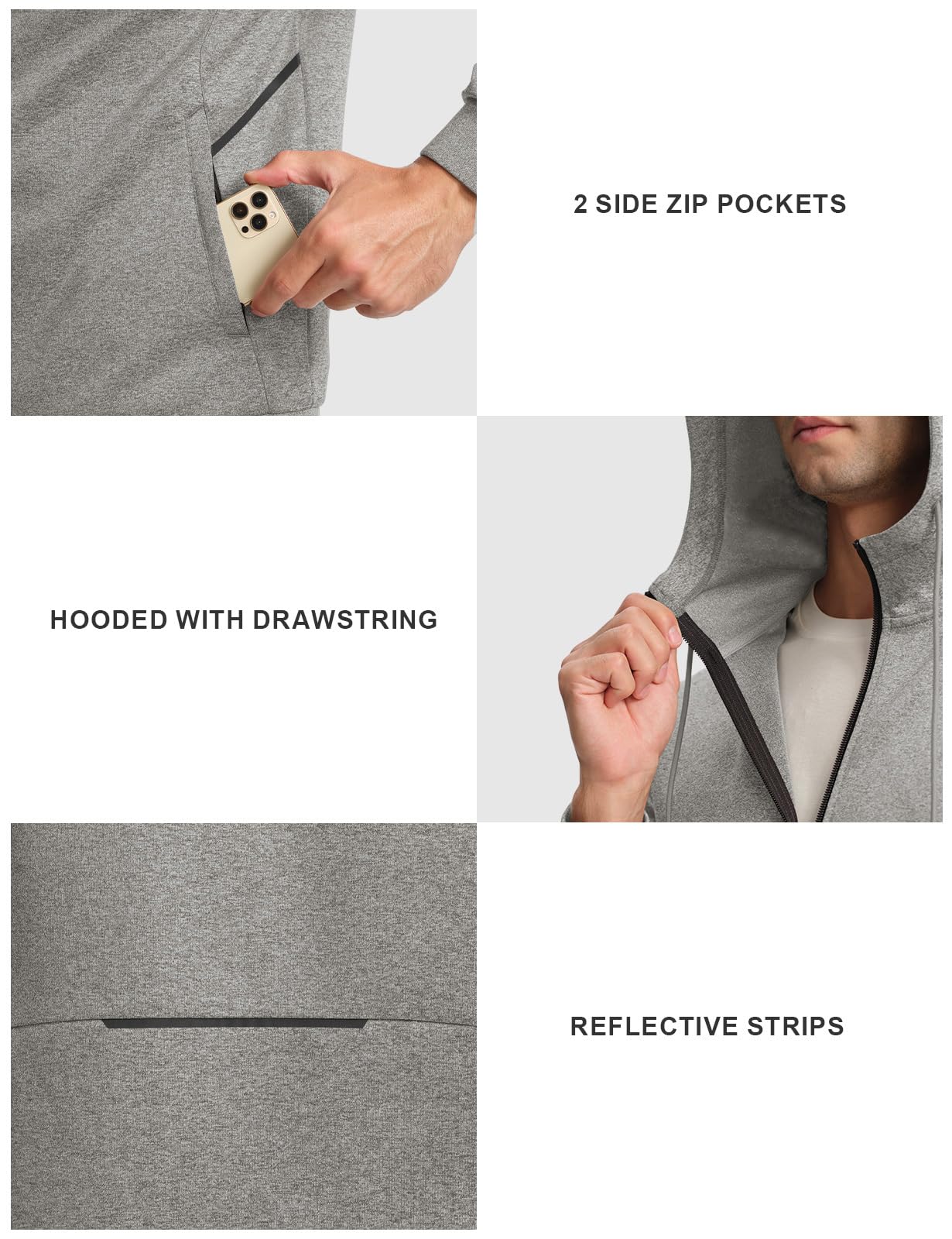 Gopune Tuta da uomo, set da 2 pezzi, con cappuccio, zip intera, per atletica, jogging, a maniche lunghe, abbigliamento sportivo casual