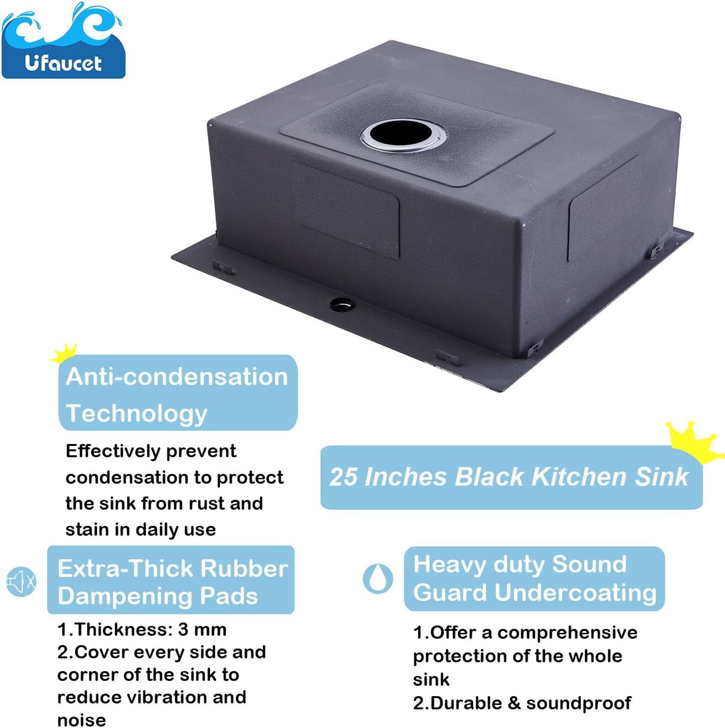 25 Inch Drop In Kitchen Sink, 25x22 Inch Stainless Steel Bar Topmount Single Bowl RV Laundry Utility Outdoor Wet Prep Small Sink with Drain