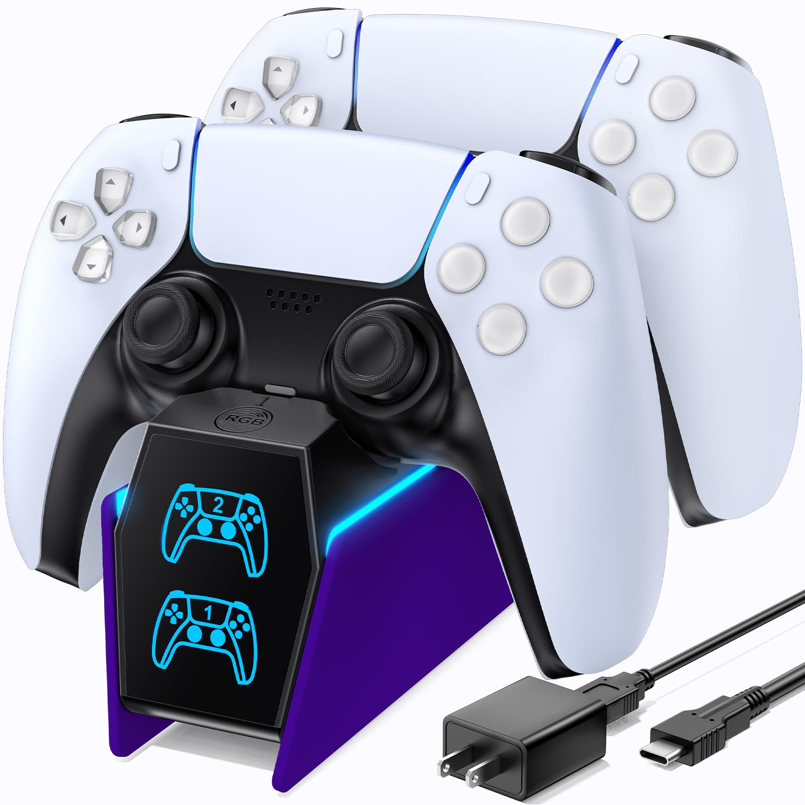 OIVO P5 Controller Charger with Fast Charging AC Adapter, P5 Controller Charging Station Stand for Play Station 5, Docking Station Replacement for PS 5 Accessories Kits, Galactic Purple