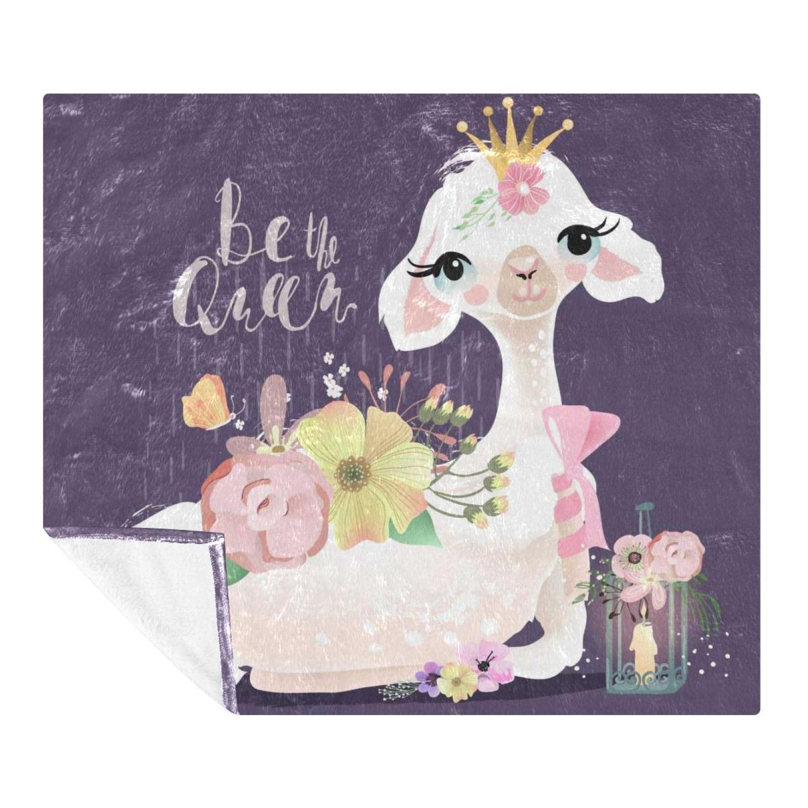 Couverture de lit polaire motif alpaga fleur pour nuits cocooning