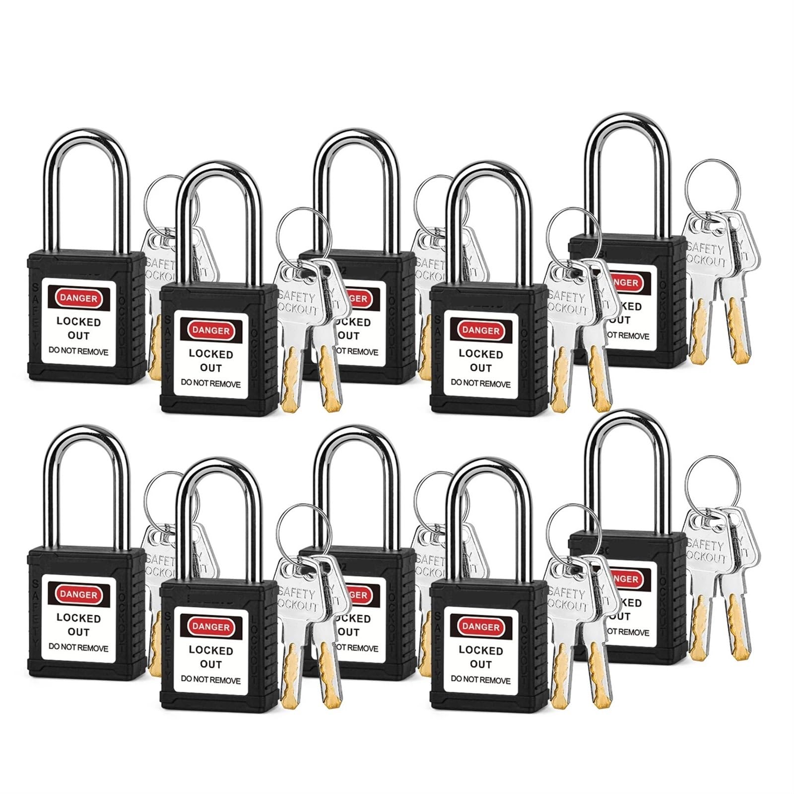 Cadenas en plastique à clés différentes et anse acier pour verrouillage sûr (x10)