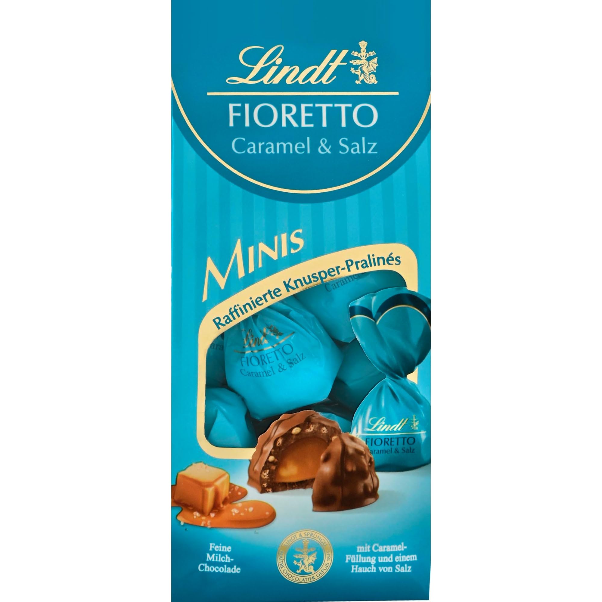 Lindt Schokolade FIORETTO Minis Beutel Caramel & Salz | 115 g Beutel | Kleine Pralinen mit Caramel & Salz Füllung umhüllt von Vollmilchschokolade | Schokoladen Geschenk | Pralinengeschenk