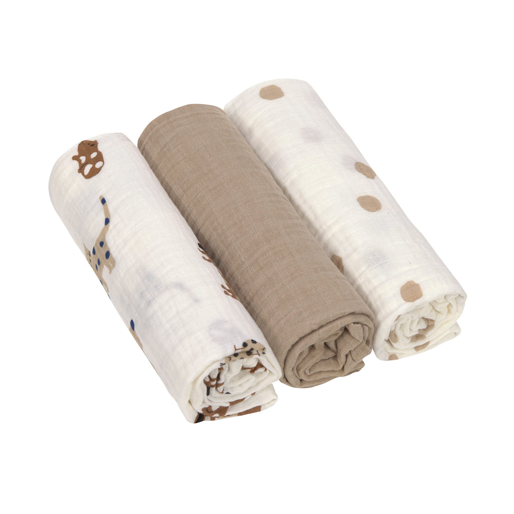 LÄSSIG Koc Puck dla niemowląt Tkanina z gazy Zestaw 3 sztuk bawełny 85 x 85 cm/Swaddle & Burp Blanket L Little Mateys royal blue
