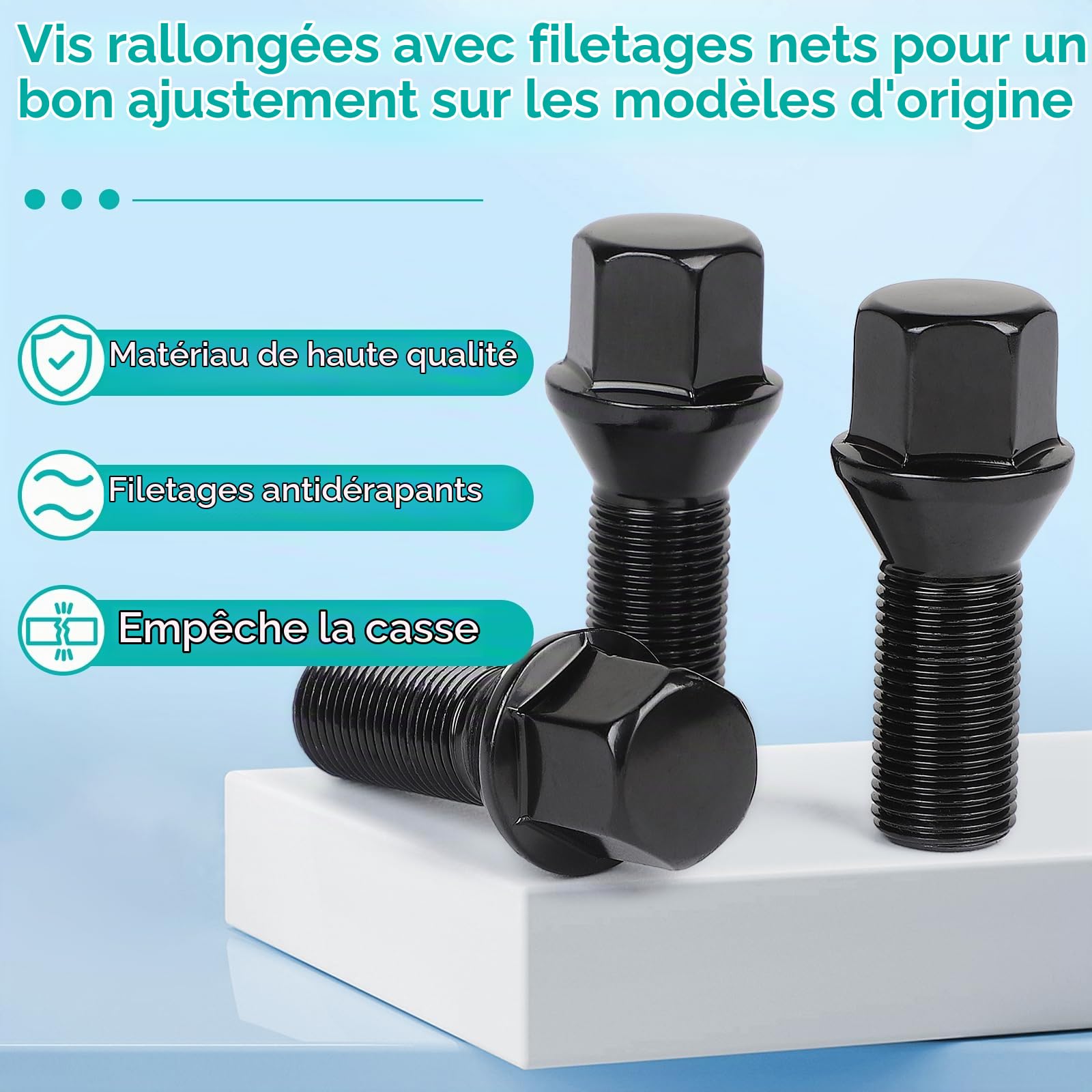 EFUTURETIME Lot de 20 Boulons de Roue, M14 x 1,25, 27 mm, Cône 60°, Goujons de Roue Clé 17 mm, Compatibles avec BMW Série 1, Série 3 et Série 5