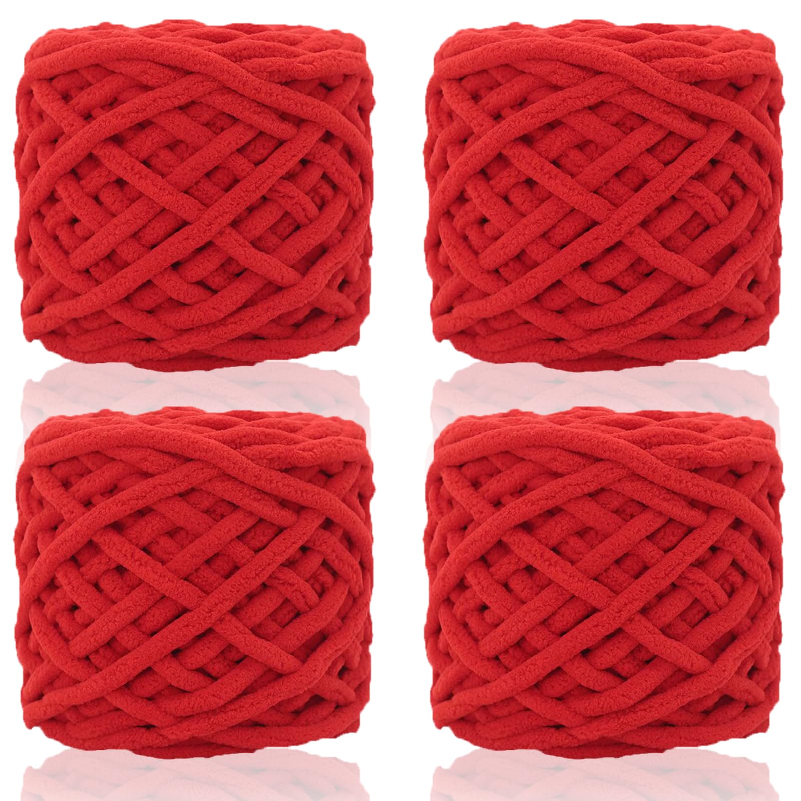 95gx4 Chunky Yarn for Crocheting & Knitting,7mm/0.27inches Thick Crochet Chenille Yarn,Fluffy Chunky Wool for Crochet Blanket,Doll,Bag,Hat,Pillow Cushion,Cat Bed(Red)
