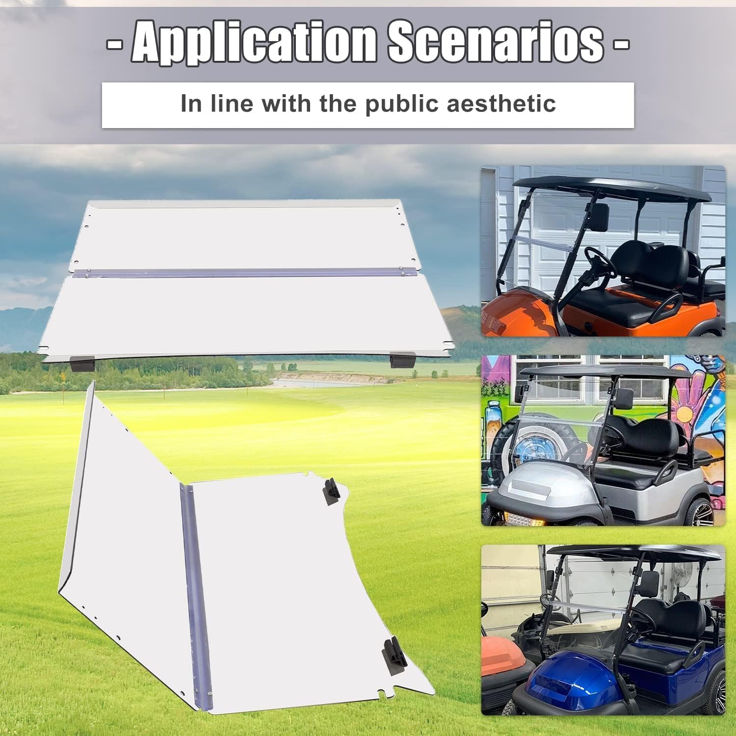 ECOTRIC Clear Windshield Compatible with 2004-UP Club Car Precedent Models Gas or Electric Golf Cart Folding Down Clear Windshield