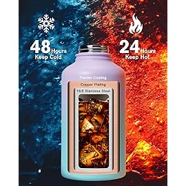 Topre Insulated Water Bottle 64oz,Half Gallon Water Flask Stainless Steel, Cold for 48 Hrs,BPA-Free & Leakproof -with Paracord Handle, Strap,Straw Spout Lids,Large Jug for Gym Sports,Purple Green