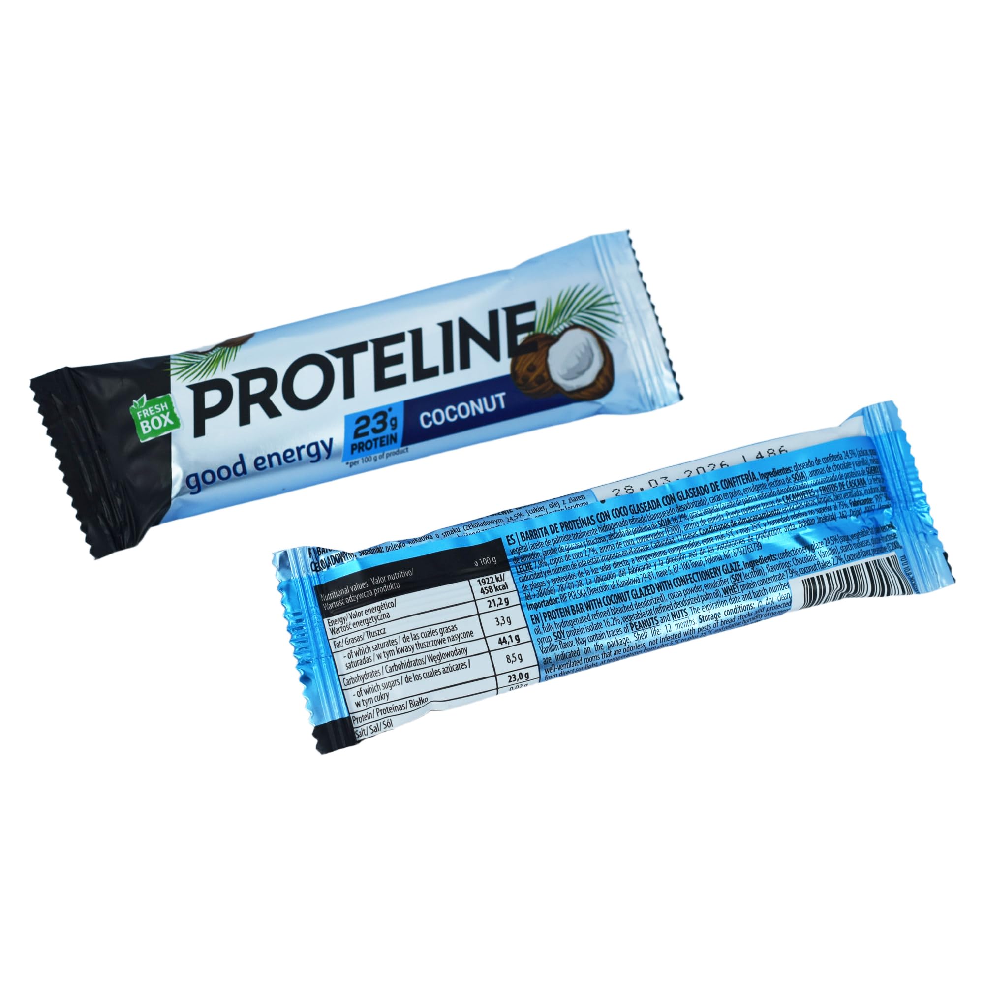 Baton Proteinowy Kokos 24×40 g – Batony Proteinowe 23% Białka – Protein Bar Kokosowy, Fit Przekąska, Batony dla Sportowców – ProteLine