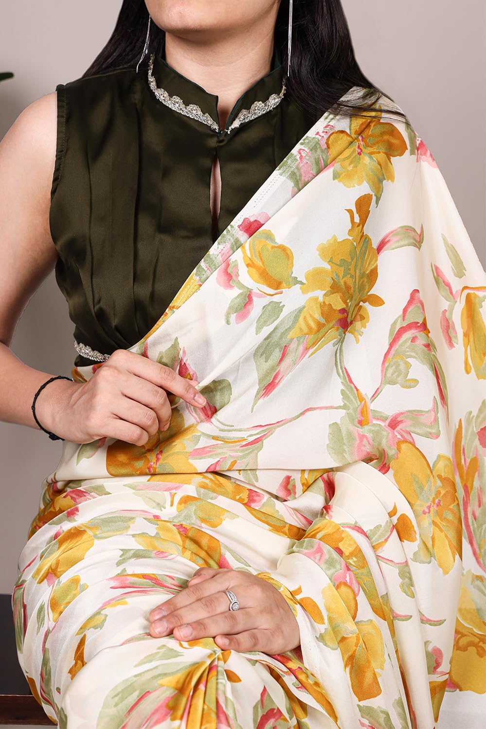 MOHIT CREATIONS Women's Wear Satin Silk & Floral Printed Indian Ethnic Unstitched Blouse Piece