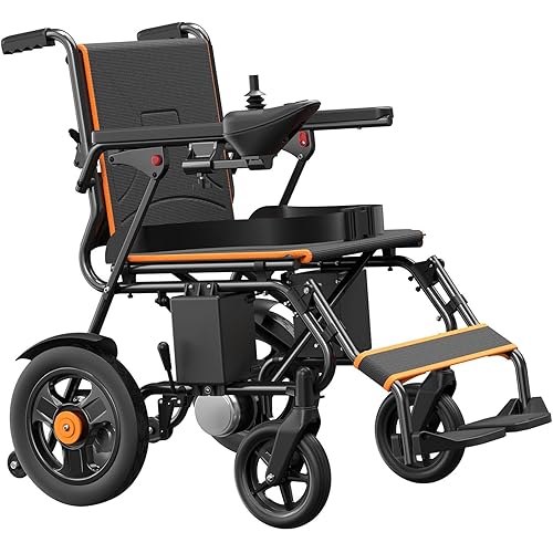 Electric Wheelchair for Adults, Foldabale Motorized Wheelchair, Intelligent Power Wheelchair with Dual Motors, 15miles Range, All Terrain Electric Wheelchair for Seniors (Orange)