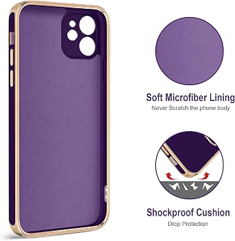 Hython Case for iPhone 12 Case with Ring Stand [360 Rotatable Ring Holder Magnetic Kickstand] [Soft Microfiber Lining] Plating Rose Gold Edge Shockproof Protective Phone Cases Cover, Dark Purple