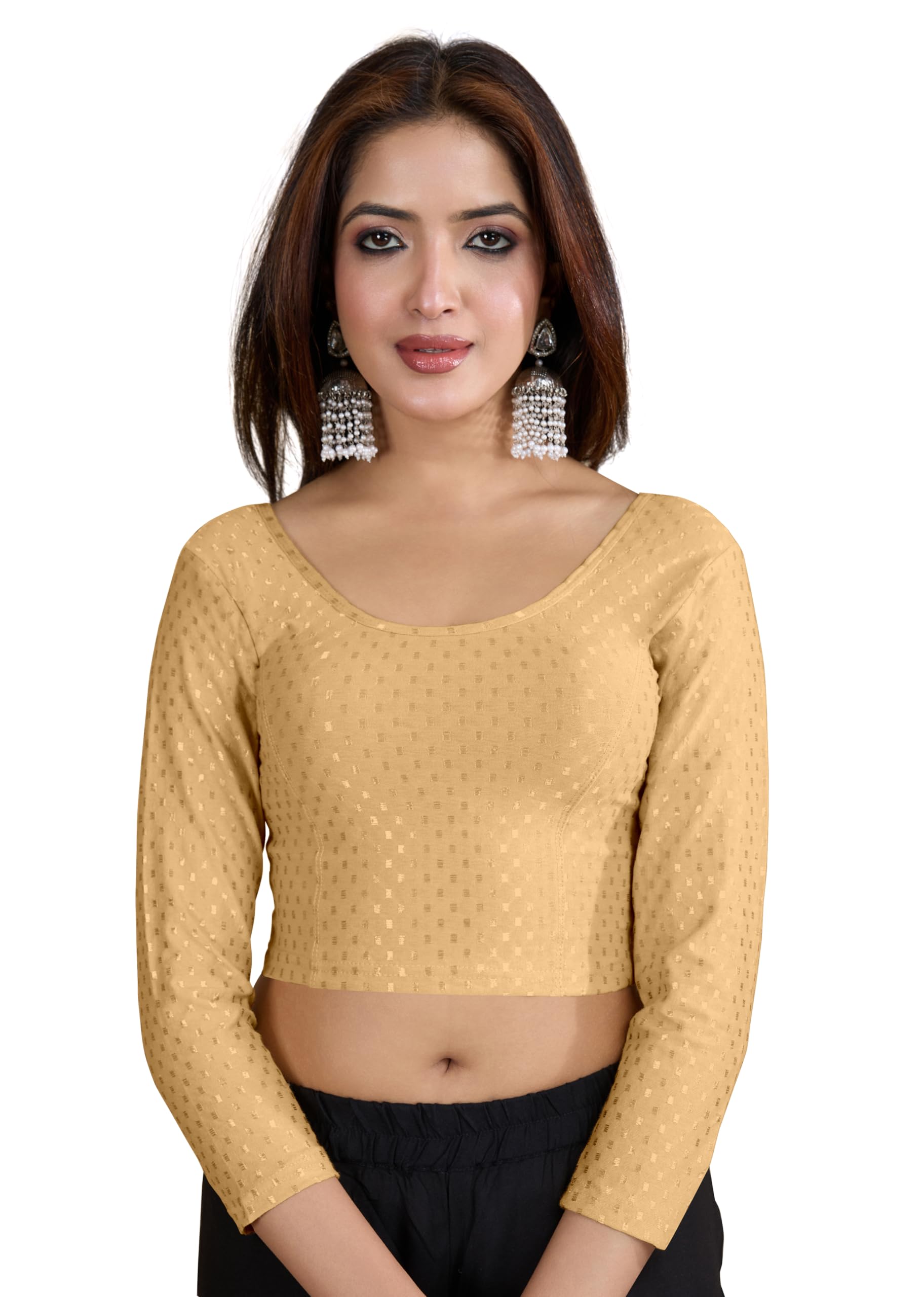trendmalls Women's Dobby Pure Cotton Elastin Stretchable Readymade Round Neck 3/4 Sleeve Blouse Choli Stylish Saree Blouse Ready to Wear-picture-34