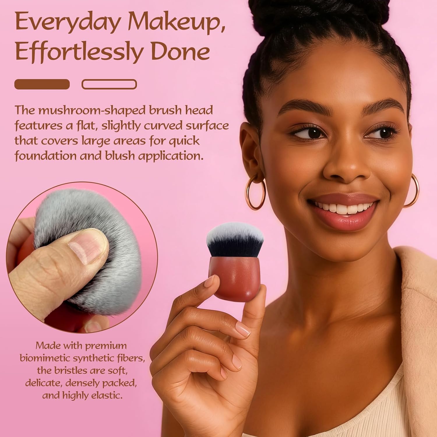 Foundation Blender Brush – Kabuki Style Makeup Tool for Face & Body, Dense Synthetic Fibers for Liquid, Cream, or Powder Foundation, Handle-Free, 1 Piece