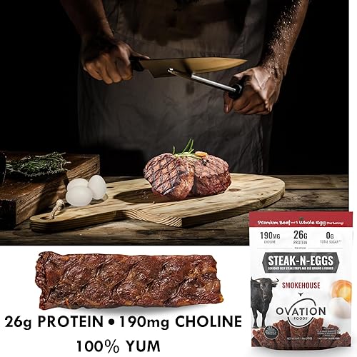 Miniatura 5 de Ovation Foods Steak-N-Eggs - Tiras de carne, cero azúcar, cecina alta en proteínas (0.92 oz de proteína premium), sin gluten, KETO, 190 mg de