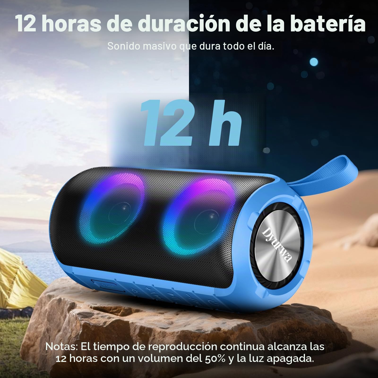 Altavoz Bluetooth Potente 24W, Altavoz Portatil Bluetooth 5.3 con Refuerzo del Bass, Impermeable IPX6, 7 Cambios RGB, 12H Reproducción Bluetooth Speaker con Emparejamiento TWS, Ideal para Exteriores