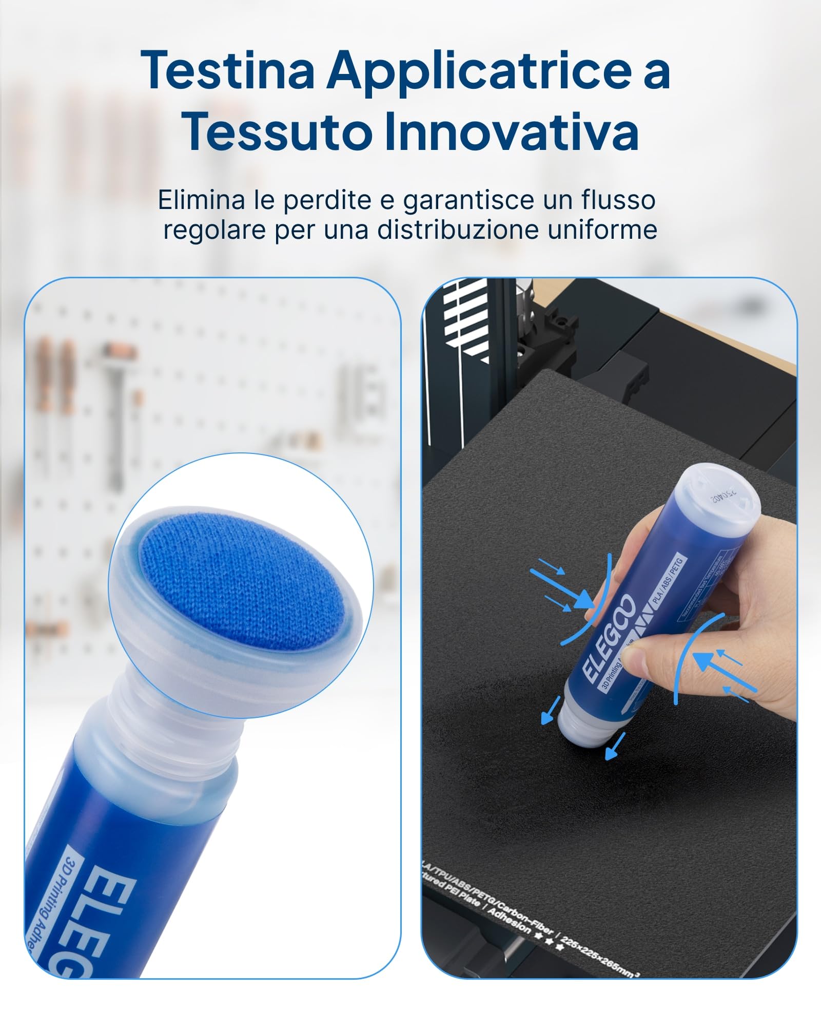 ELEGOO 2 PCS Colla Per Stampante 3D, 60 ml × 2, Colla Stick Adesivo Per 3D Filamenti ABS/PLA/PETG/TPU, Colla Adesiva Forte Per Il Letto Caldo PEI/PEO/PET E Piastre Di Costruzione In Alluminio