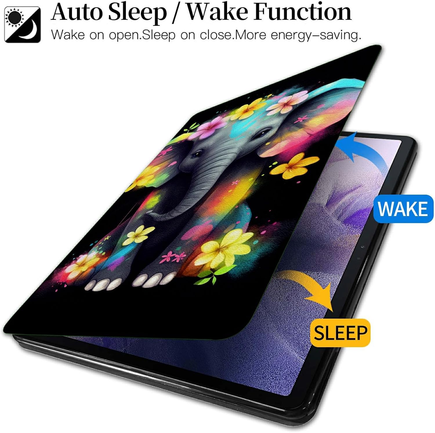 for Kindle Fire HD 10 and 10 Plus Tablet (13th/11th Generation, 2023/2021 Release) Tablet Case-360 Rotating Stand Cover with Auto Sleep/Wake Folding Protective Case,Elephant with Flowers
