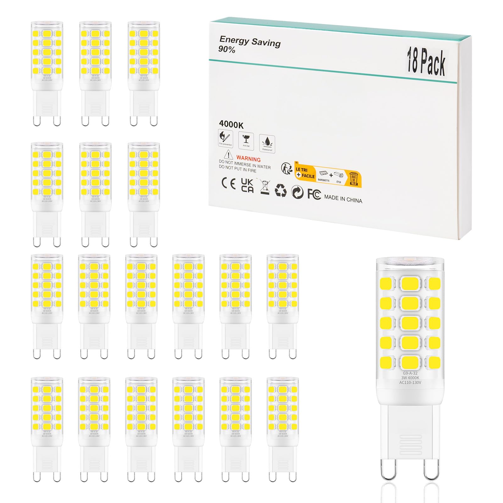 Bombilla LED G9 regulable de 3 W, T4 G9 4 W, repuesto para halógeno de 40 W, luz natural de 4000 K, iluminación de candelabro, CA 120 V sin parpadeo, paquete de 18