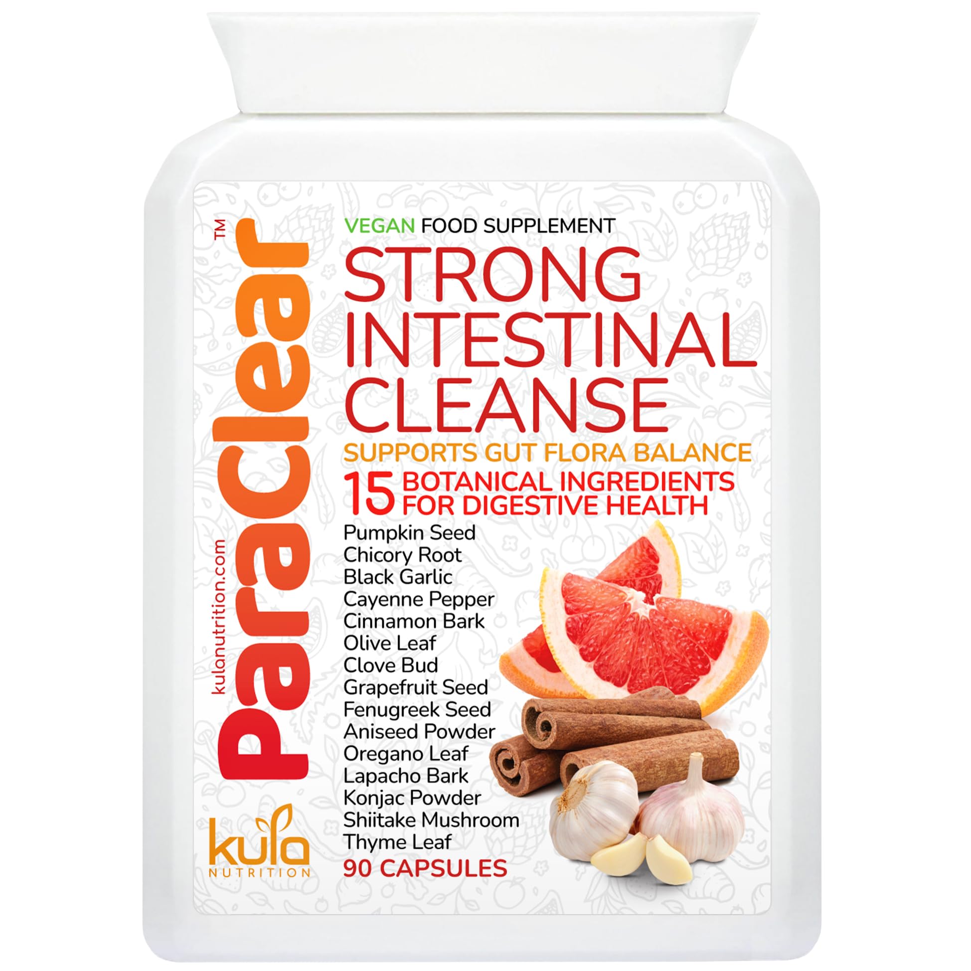 ParaClear - Intestinal Cleanse Complex - Strong Digestive Detox - 90 Vegan Capsules - Natural Herbal Food Supplement with Magnesium, Cinnamon, Cloves, Shiitake Mushroom, Garlic and Pumpkin Seed.
