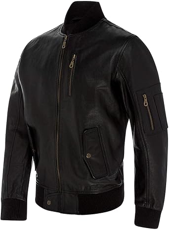 Men's Genuine Black Varsity Leather Bomber Jacket