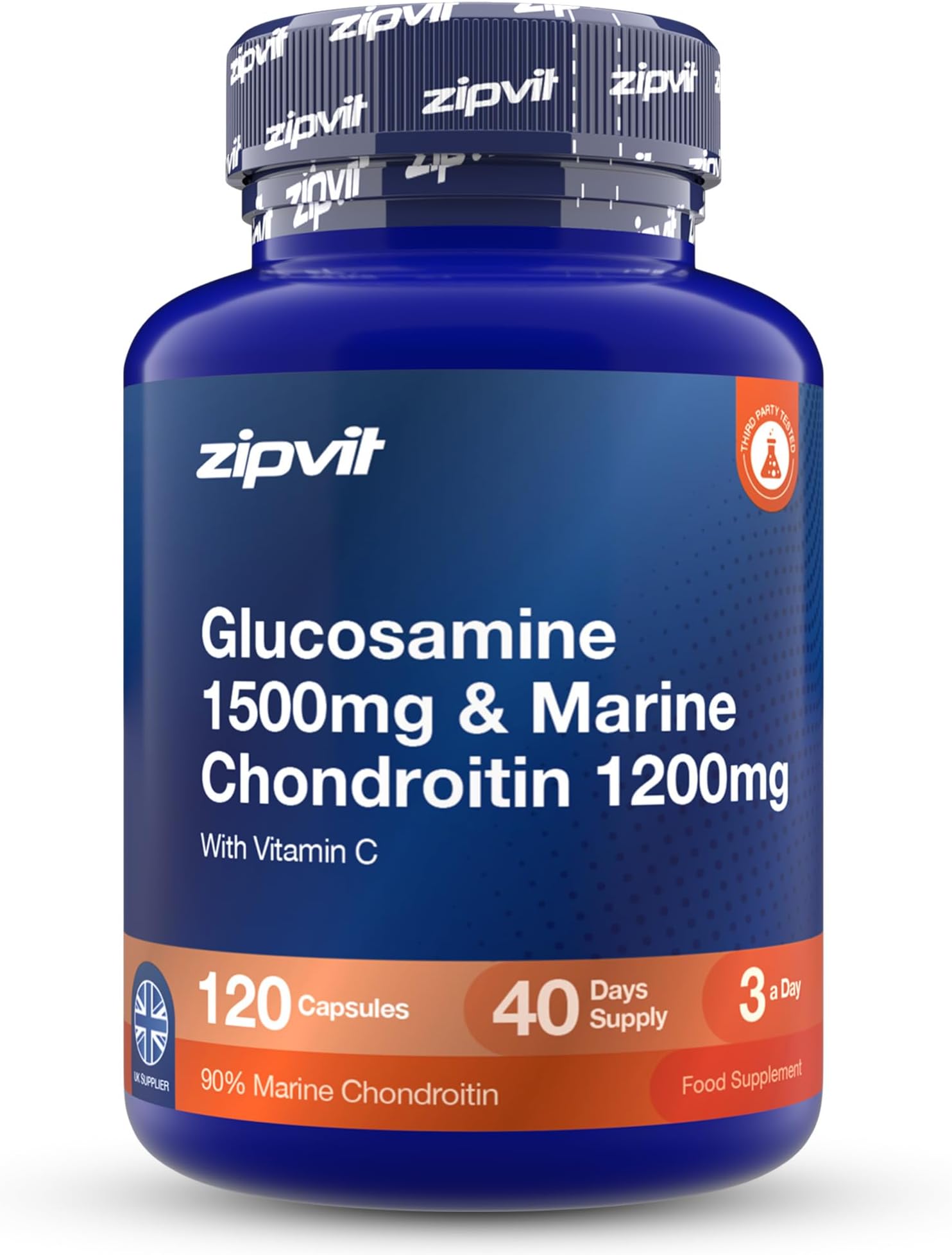 Zipvit Glucosamine and Marine Chondroitin High Strength with Vitamin C | 90% Marine Chondroitin - Joint Care For Men & Women - 120 Capsules - 3rd Party Tested