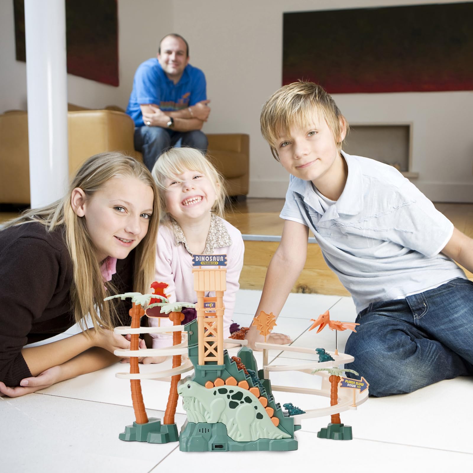 Circuit De Course Flexible Pour Enfants De 3, 4, 5, 6 Ans, Avec 7 Figurines De Dinosaures, 2 Lumières De Véhicules électriques, Kit De Jeu Pour Tout- Petits
