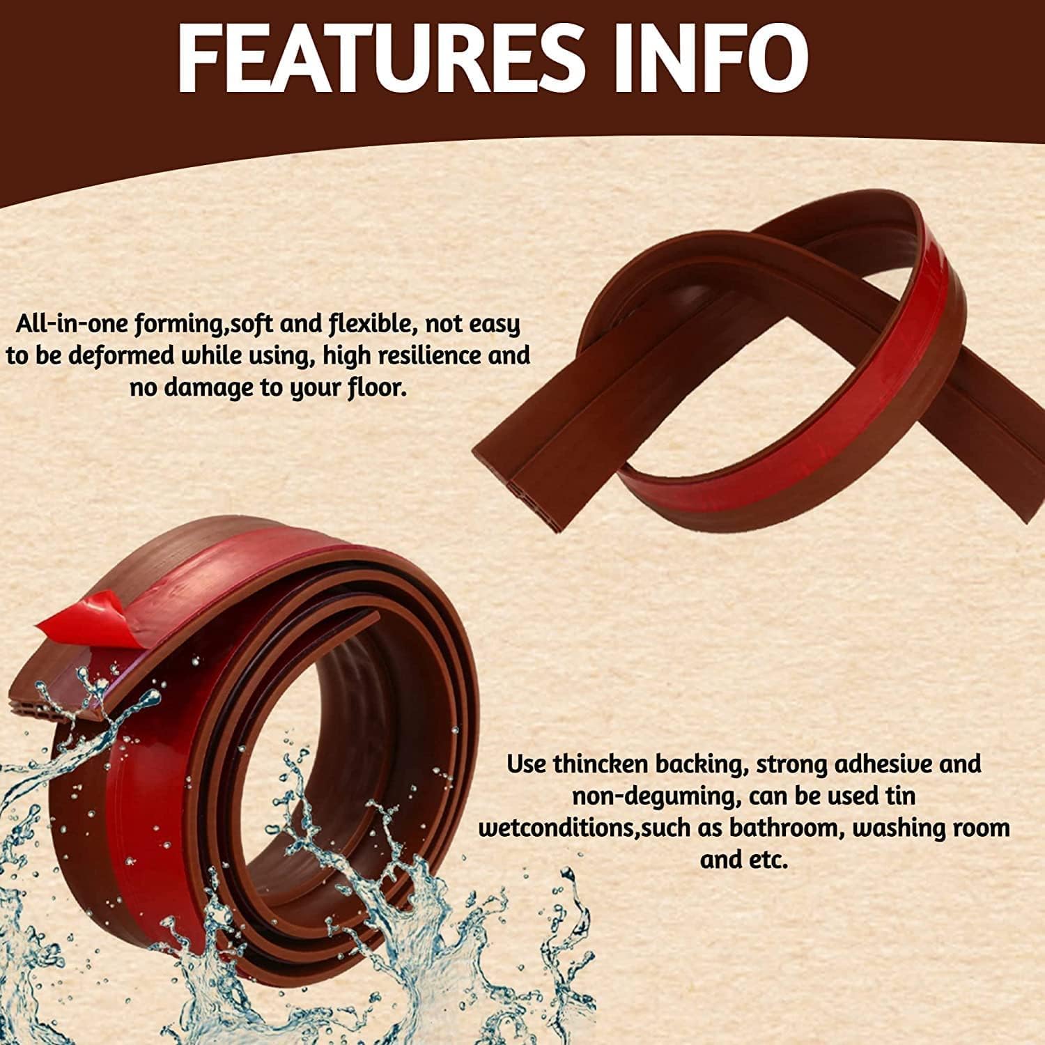 SIMXEN Self Adhesive Door Bottom Sealing Strip Guard for Home Door Protector for Home from Dust, Insects, Waterproof, Soundproof Door Seal, Door Air Blocker 1 Meter (Brown) 1