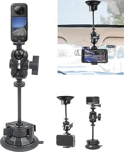 Fotoleey Soporte de coche con ventosa para Insta360 X4, X3X2One RS, compatible con GoPro Hero 1211109, GoPro Max con clip para teléfono celular