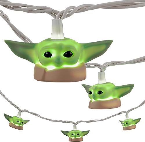 STAR WARS Baby Yoda - Cadena de luces The Mandalorian, The Child, Grogu, 5000K blanco frío, 10 luces LED, interior/exterior, edición de
