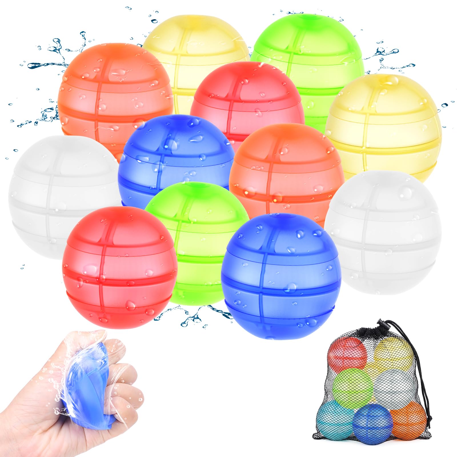 Palloncini Acqua Riutilizzabili –12 Pezzi Bombe d’Acqua in Silicone,Doppia Apertura a Riempimento Rapido Autosigillanti – Giocattolo da Piscina,Spiaggia,Giardino Esterno per Bambini 6+ Anni
