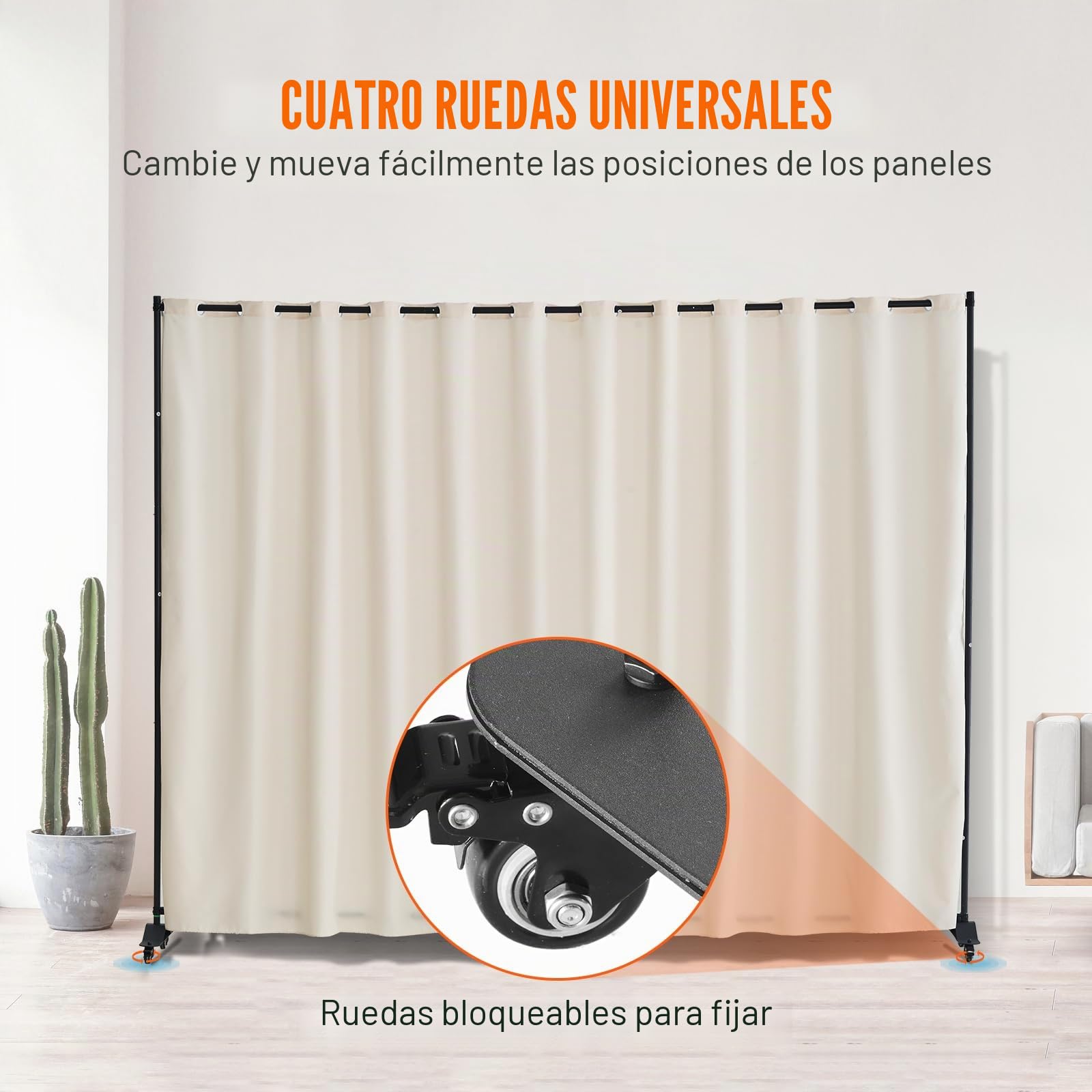 VEVOR Biombo Separador 308,5x45x245,5 cm Biombo Portátil con Ruedas Tela de Poliéster Separador de Ambientes de Privacidad con Ruedas para Oficina, Hospital, Dormitorio, Comedor, Estudio, Beige
