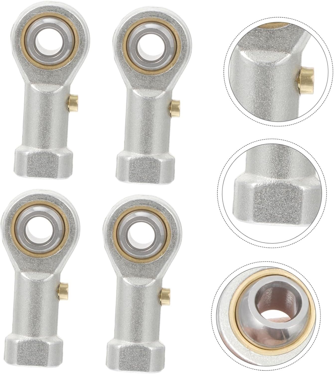 Bearings, 4 Pcs Copper Base Alloy Rod End Bearing Female Thread Connector Joint Rod End Bearing Female Rod Ends Bearing Silver,High Hardness and Toughness