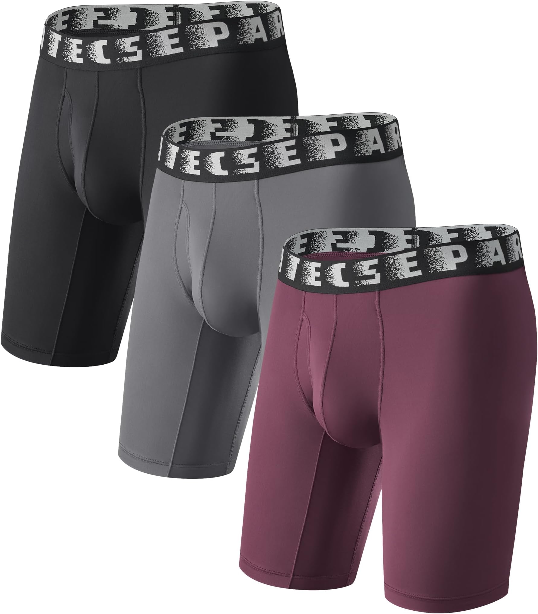 Underwear Long Leg Boxer Briefs For Men Anti Chafing & Support Separate Pouch Underwear Athletic Fit 3 Pack