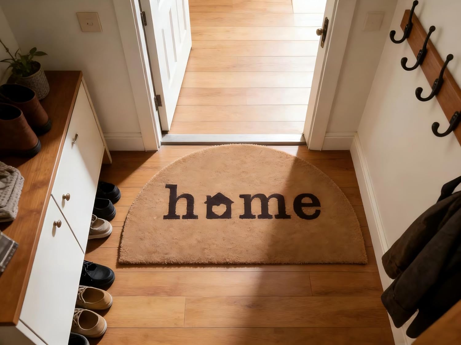 Front Door Mat Outside Entrance, Welcome Mat, Front Door Mat, Outdoor Doormats: Coconut Brown Semicircle Non-Slip Tujia Printed Entry Mat (17.7in,29.5in)