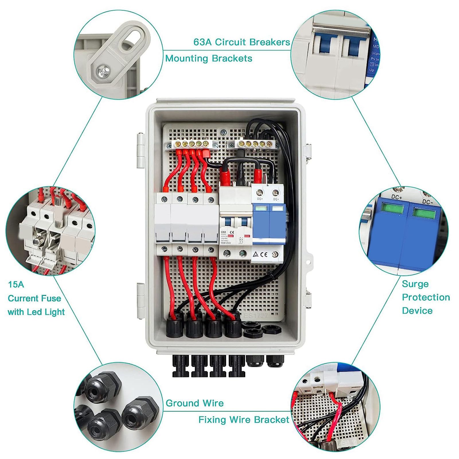 Pv Combiner Box Metall, Solar Combiner Box Für 4 Module 2 String 1000V Dc, Sicherungsautomat 32A - Überspannungsschutz, Trennschalter, Für Photovoltaik Anlage Und Fi GAK Anschlusskasten