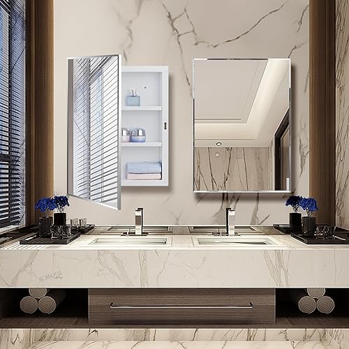 Miniatura 10 de IDYLLOR Gabinete plástico con espejo de medicina para baño de 16 x 20 pulgadas, montaje en superficie y empotrado