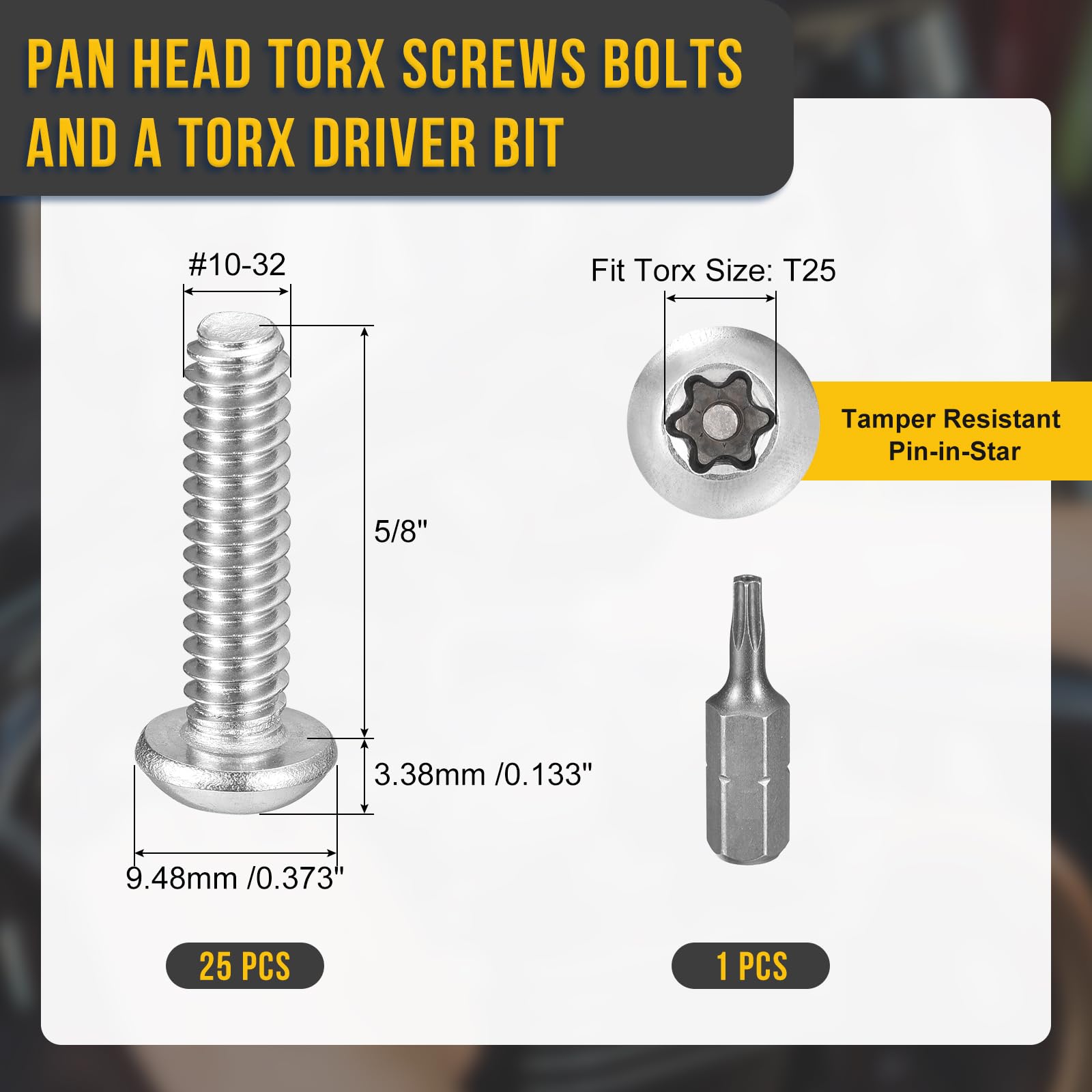 DTGN #10x5/8" Pan Head Torx Security Screws, 25Pack, Good for Machinery - Image 2