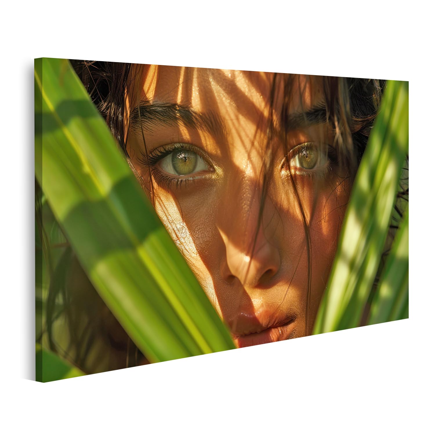 Image sur toile d'une fille au soleil avec plantes exotiques pour deco salon moderne