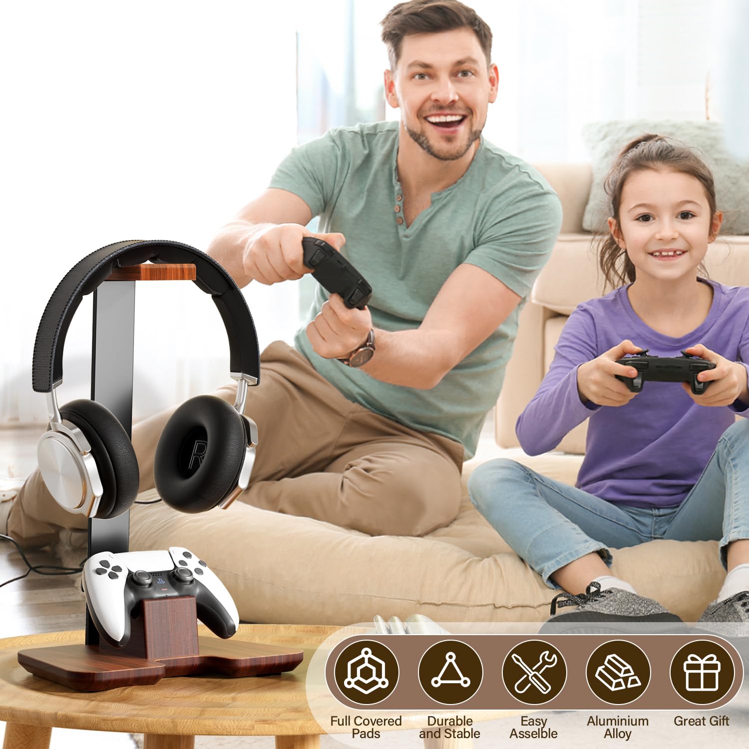 Supporto per controller in legno per cuffie per scrivania da gioco accessori per controller compatibile con Xbox PS5 PS4 Nintendo Switch Supporto per cuffie
