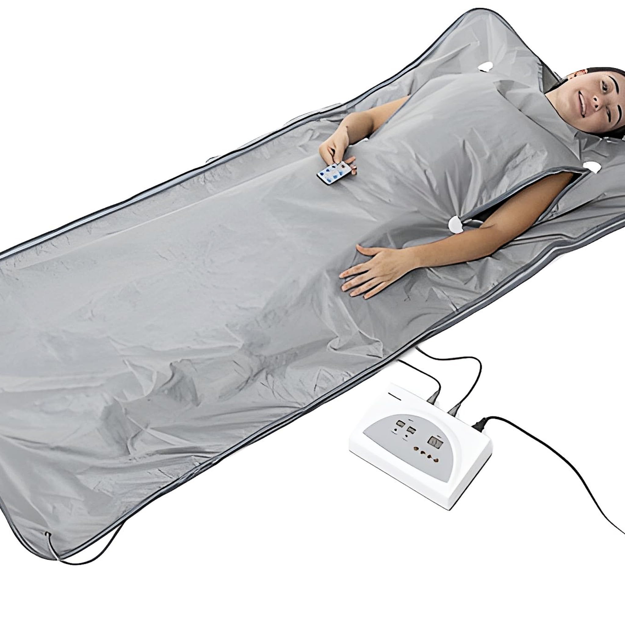 Bricoloco Manta sauna de calor infrarrojo para reducir la grasa corporal -650W y 2 zonas de calor 35-80 °. Sauna relax adelgazante sencilla y segura. Alivia tensión muscular